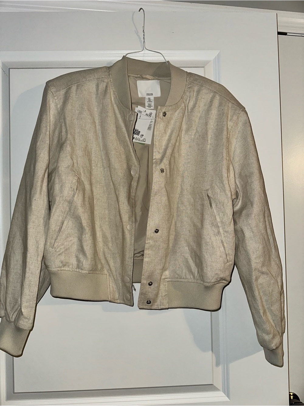 H&M Metallic Cream Bomber Jacket - Neutral Shimmer